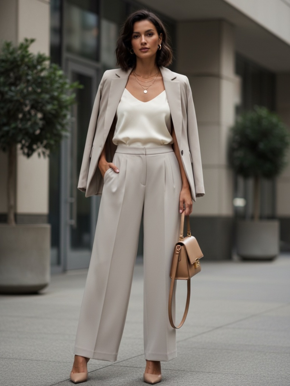 NWT Donna Karan beige wide leg suit pants 10